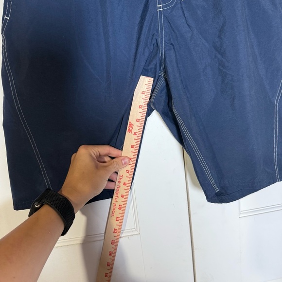 Nike Men’s Swim Trunks Navy Blue White Swoosh Size Large Y2K Swim Summer - Picture 6 of 9